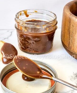 Homemade Salted Caramel Sauce on Marble