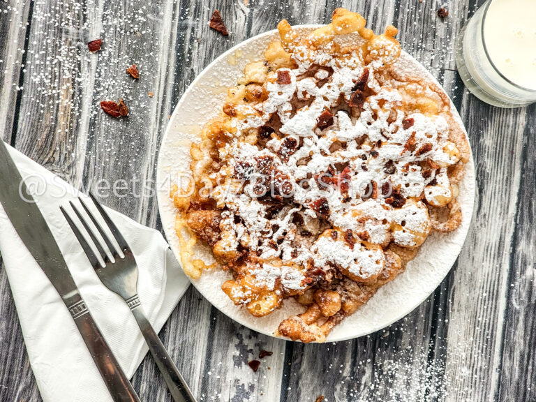 Maple Bacon Funnel Cake on Grey Wood - Image 2