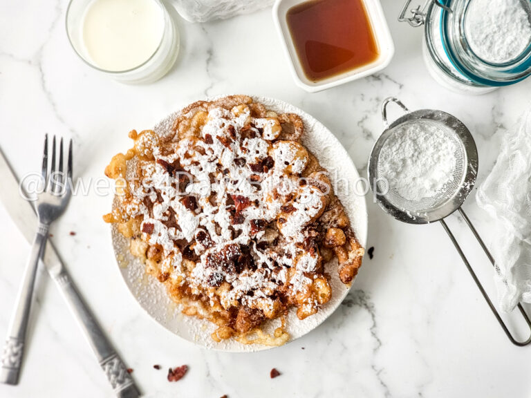Maple Bacon Funnel Cake on Marble - Image 2
