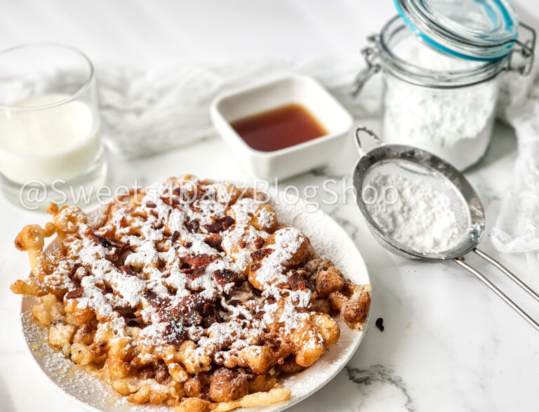 Maple Bacon Funnel Cake on Marble - Image 4