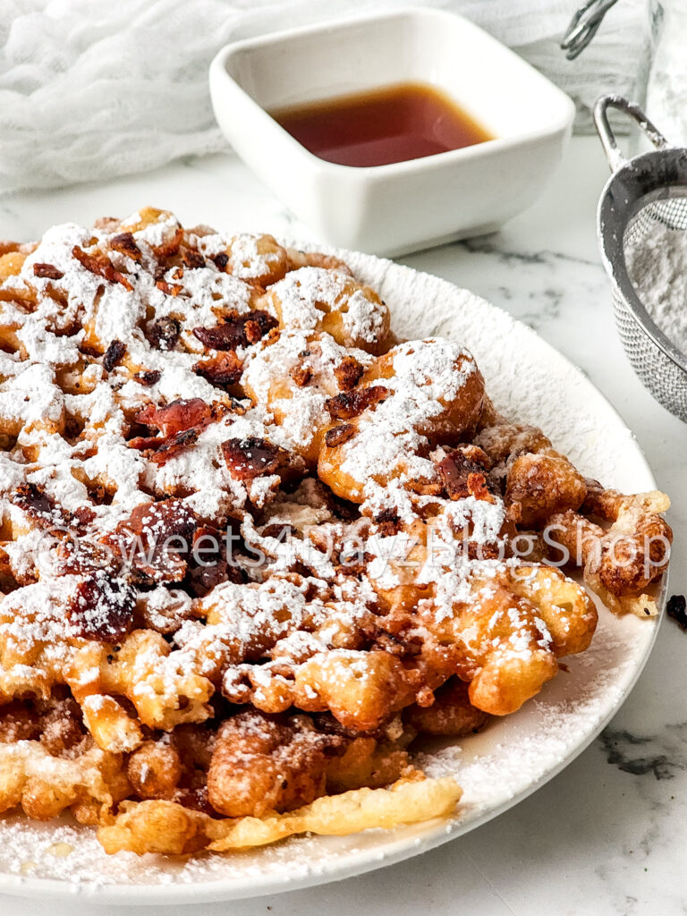 Maple Bacon Funnel Cake on Marble - Image 10