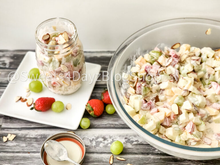 Creamy Fruit Salad on Grey Wood - Image 8