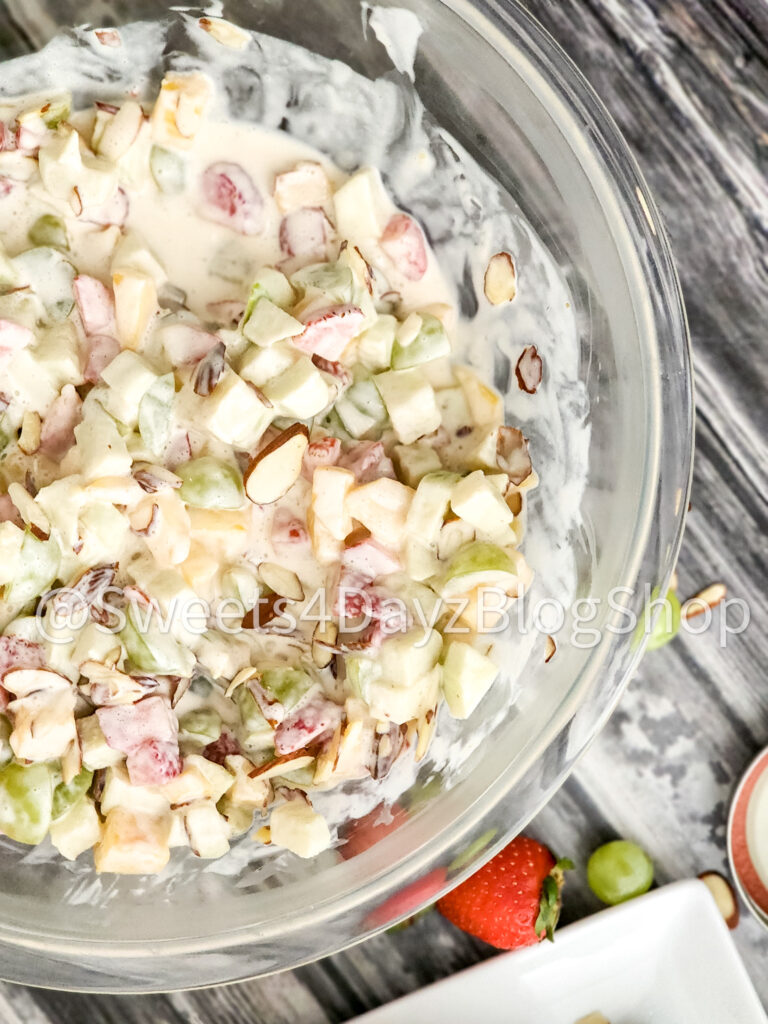 Creamy Fruit Salad on Grey Wood - Image 9