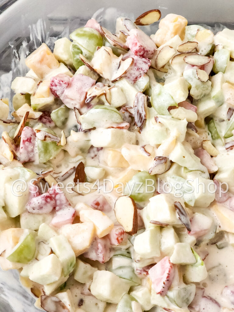 Creamy Fruit Salad on Grey Wood - Image 11