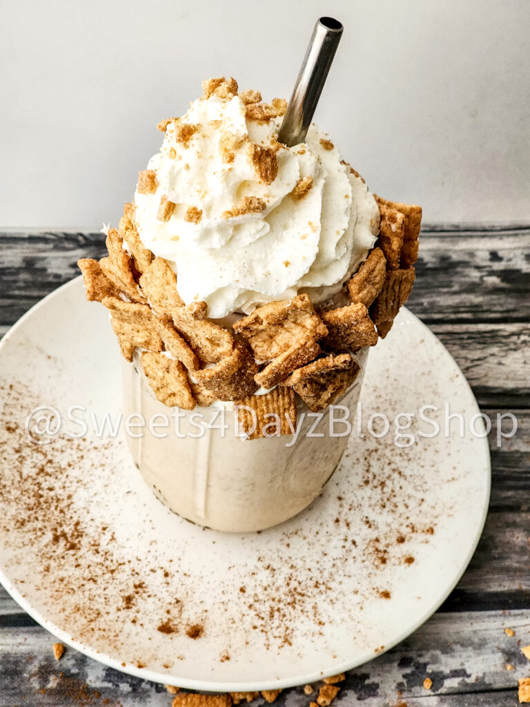 Cinnamon Toast Crunch Milkshake on Grey Wood