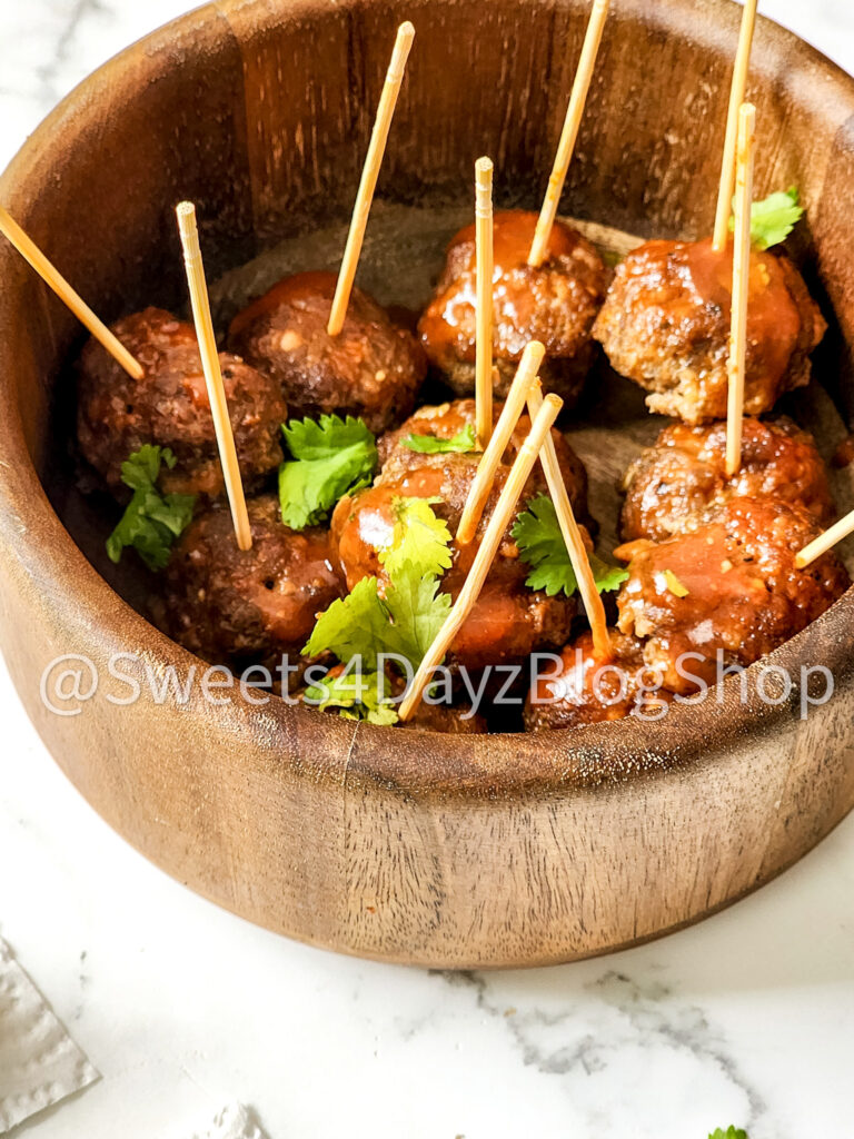 Keto Low Carb BBQ Meatballs on Marble - Image 2