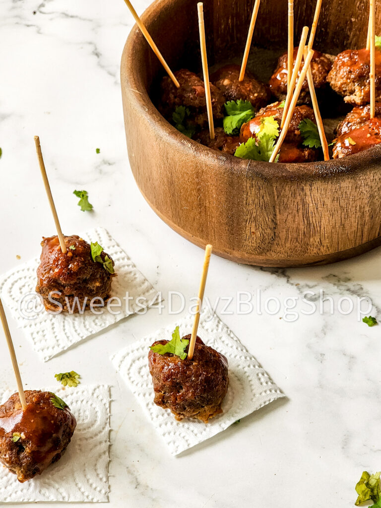 Keto Low Carb BBQ Meatballs on Marble - Image 3