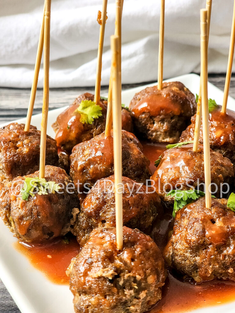 Keto Low Carb BBQ Meatballs on Grey Wood