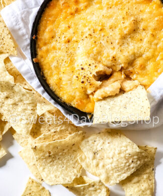 Cheesy Buffalo Chicken Dip on White