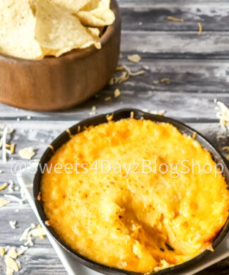 Cheesy Buffalo Chicken Dip on Grey Wood