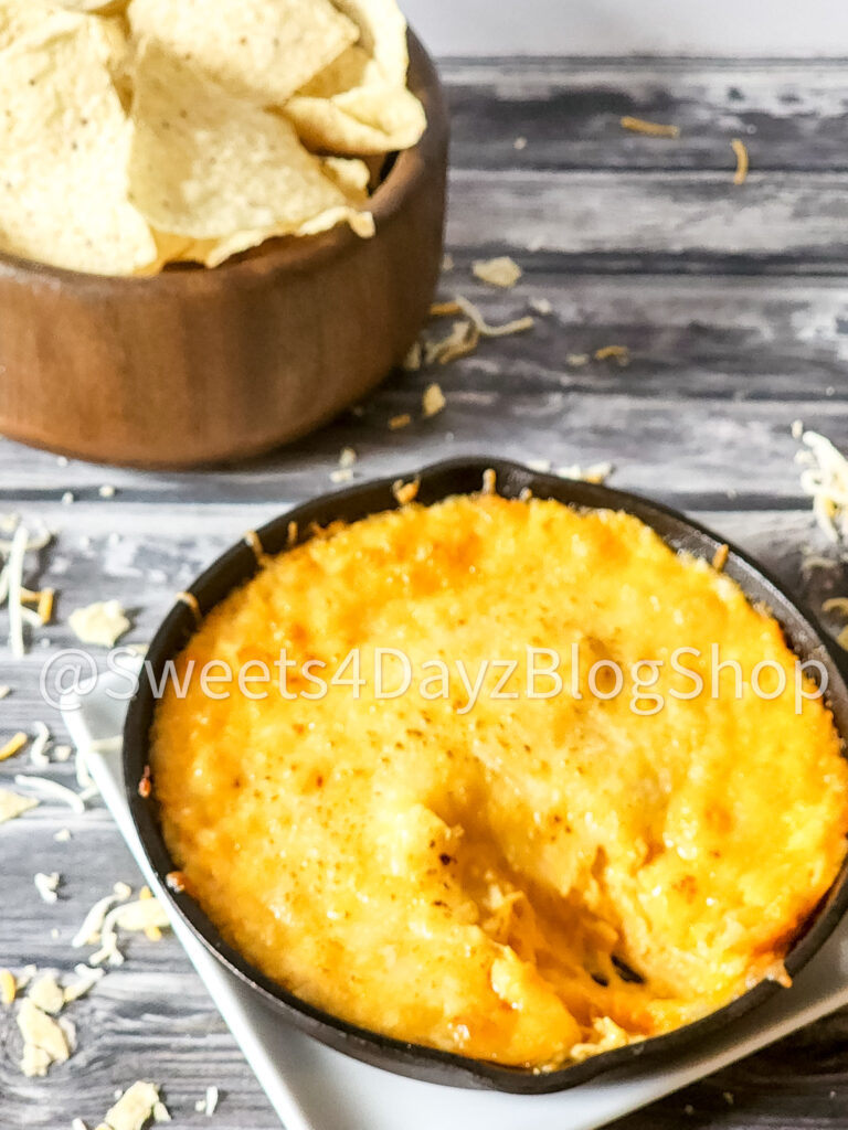 Cheesy Buffalo Chicken Dip on Grey Wood
