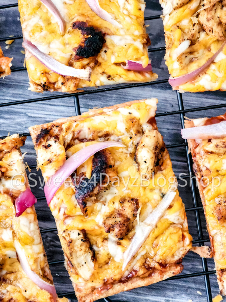 BBQ Chicken Flatbread Pizza on Grey Wood - Image 2
