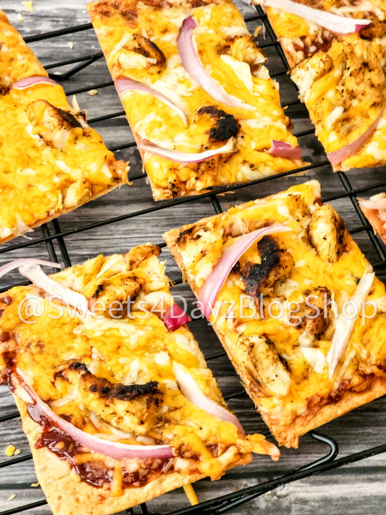 BBQ Chicken Flatbread Pizza on Grey Wood - Image 3