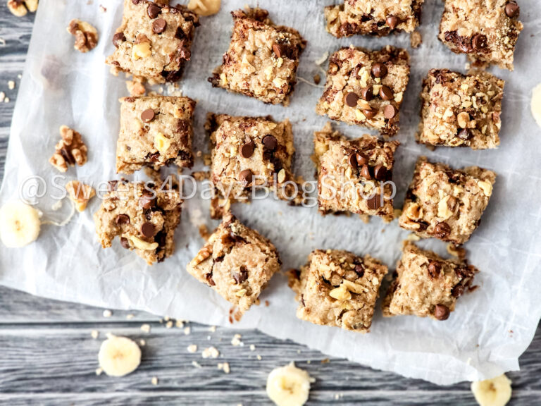 Vegan Banana Bread Oatmeal Bars on Grey Wood - Image 3