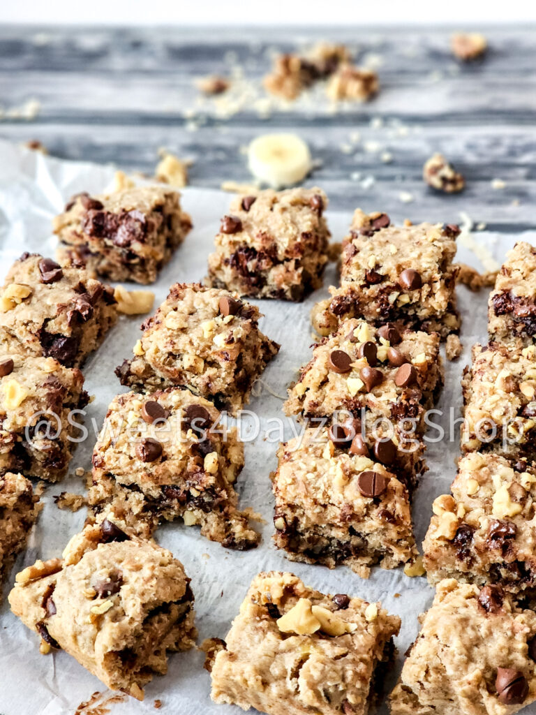 Vegan Banana Bread Oatmeal Bars on Grey Wood - Image 6
