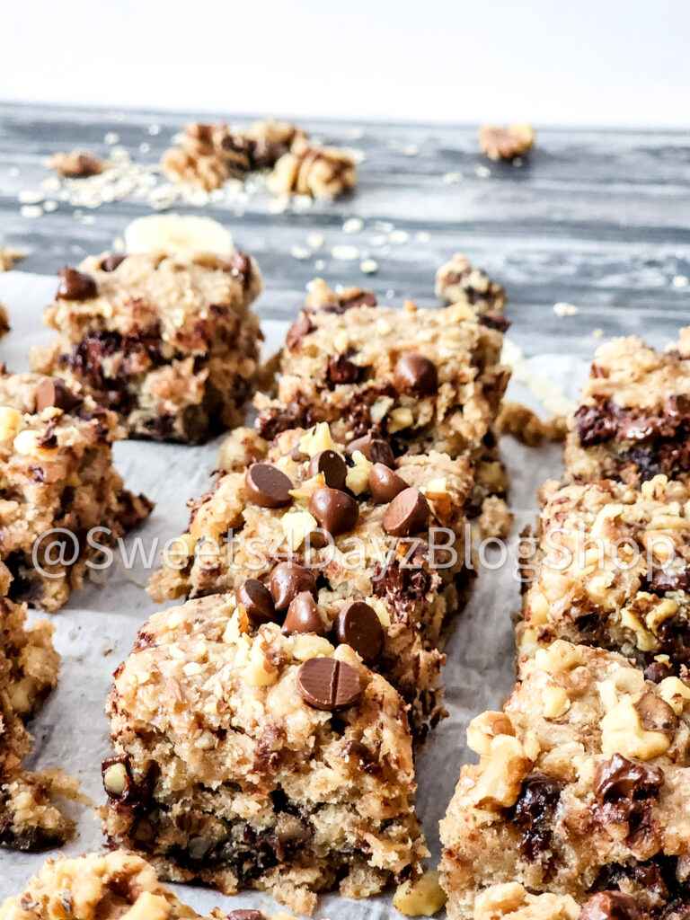 Vegan Banana Bread Oatmeal Bars on Grey Wood - Image 7