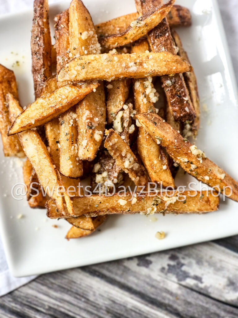 Garlic Parmesan Fries on Grey Wood - Image 2