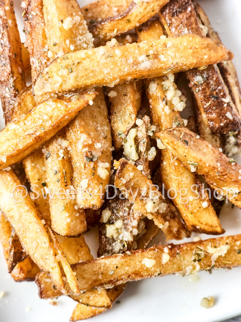 Garlic Parmesan Fries on Grey Wood - Image 3