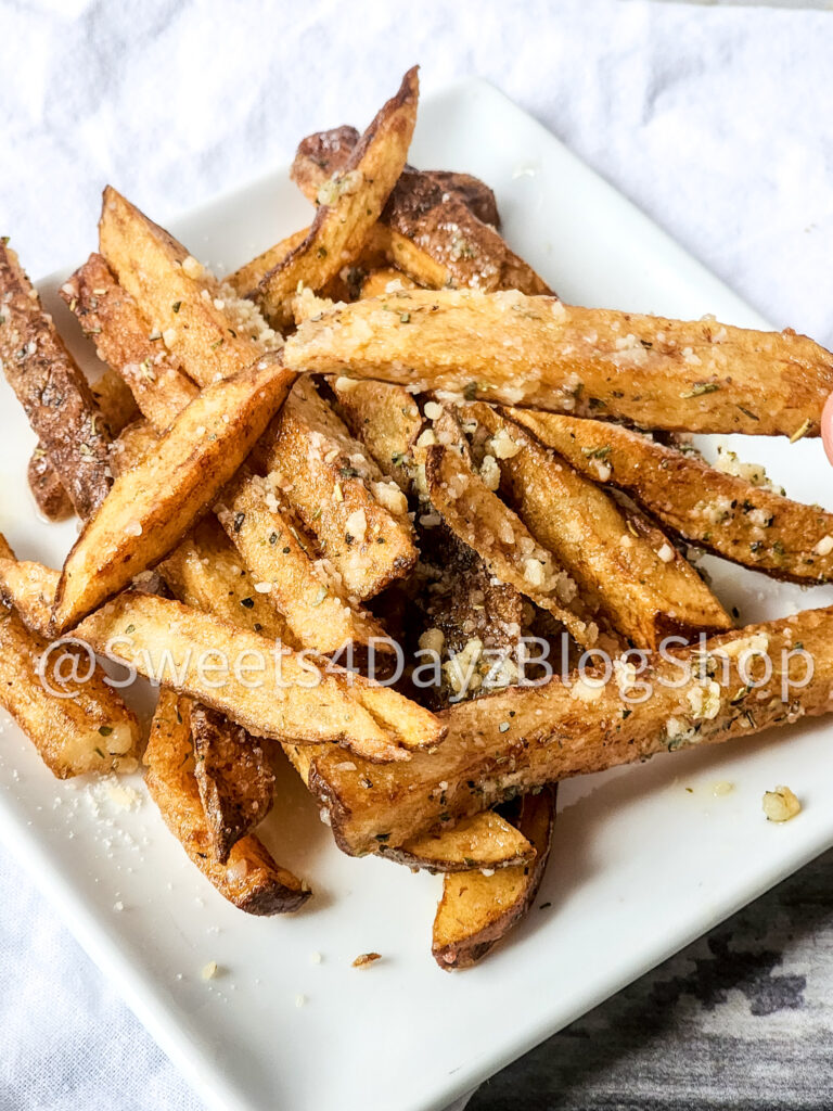 Garlic Parmesan Fries on Grey Wood - Image 4