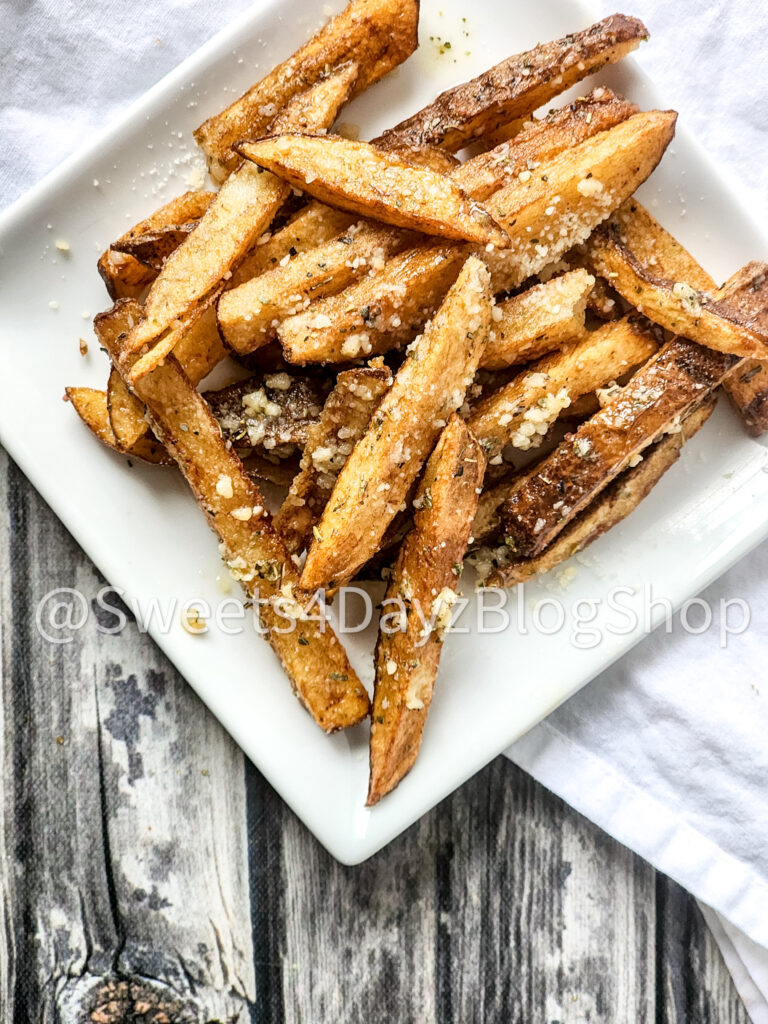 Garlic Parmesan Fries on Grey Wood