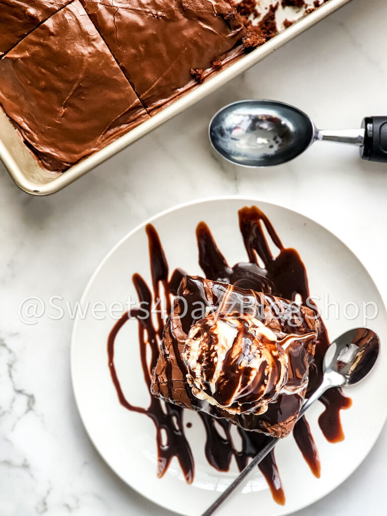 Copycat Double Choc Fudge Cola Cake on Marble