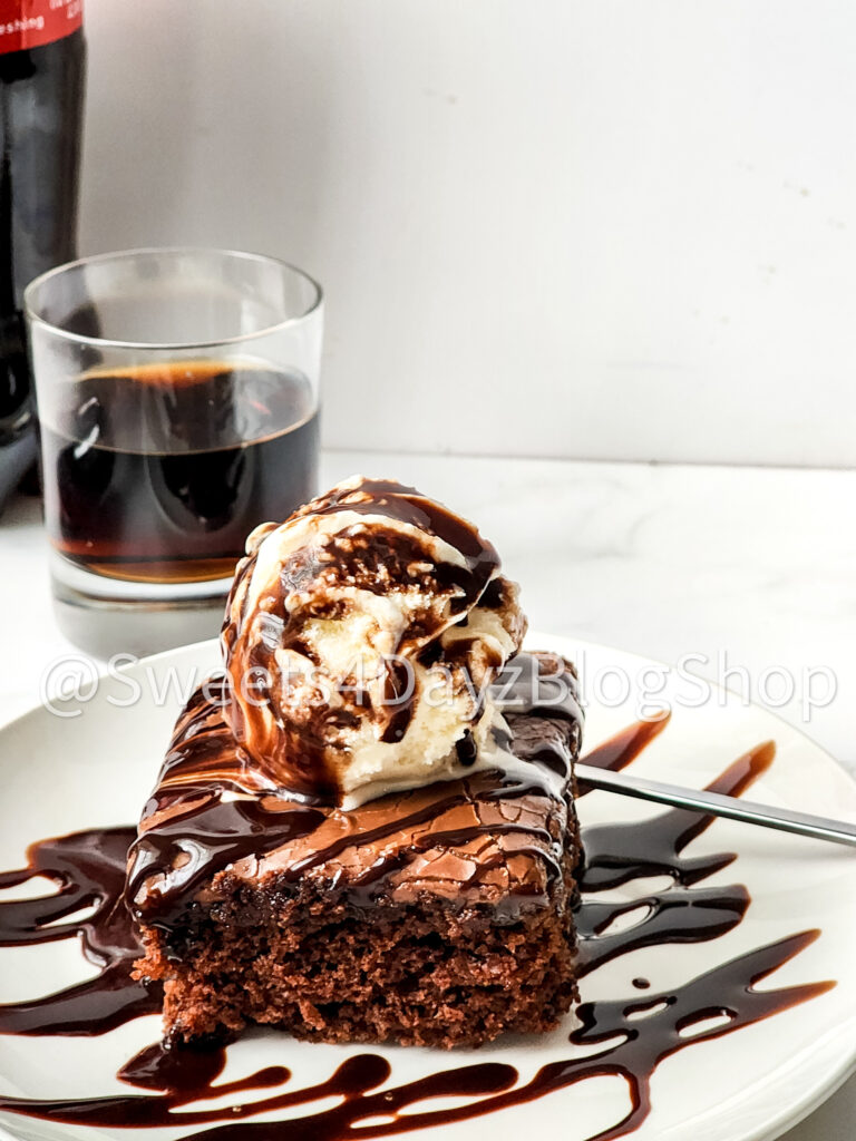 Copycat Double Choc Fudge Cola Cake on Marble - Image 4