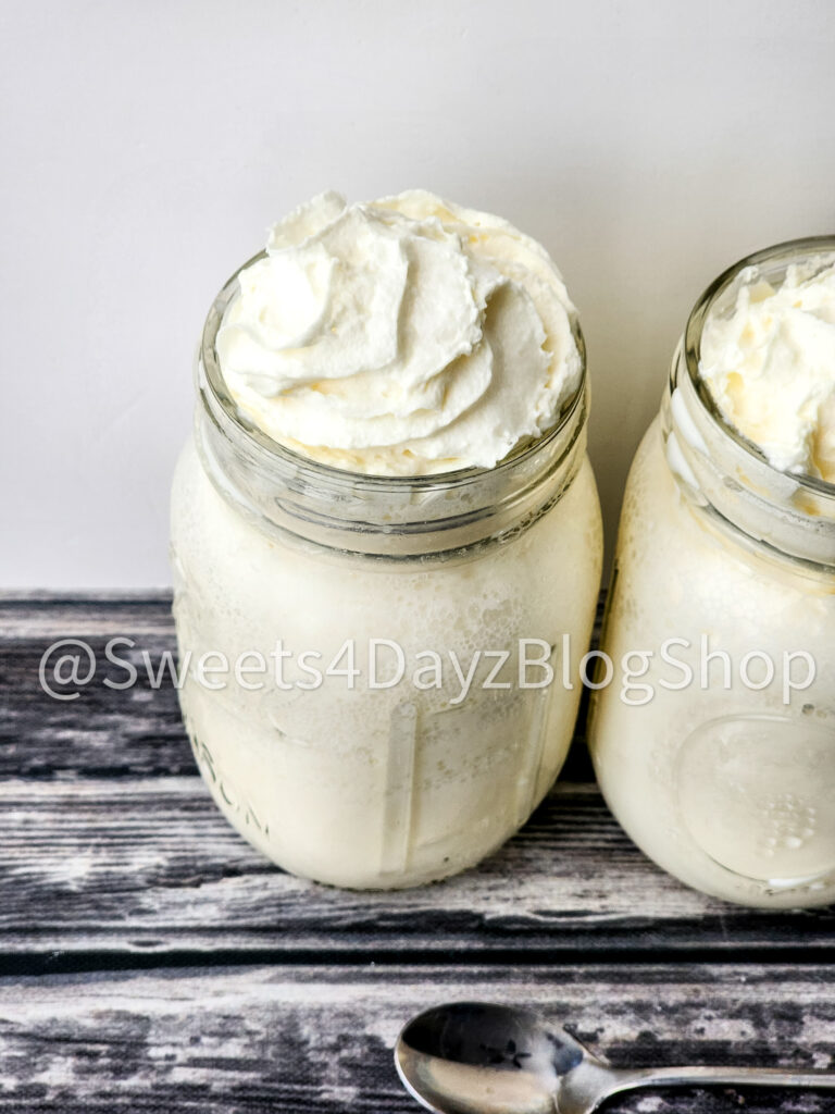 Copycat Starbucks Vanilla Bean Frappe on Grey Wood - Image 2