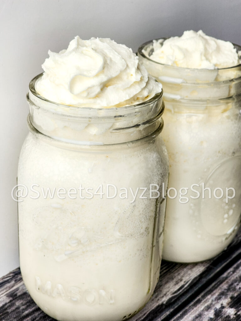 Copycat Starbucks Vanilla Bean Frappe on Grey Wood