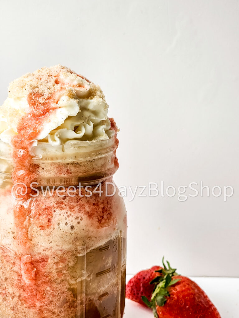 Copycat Strawberry Funnel Cake Crème Frappuccino on White