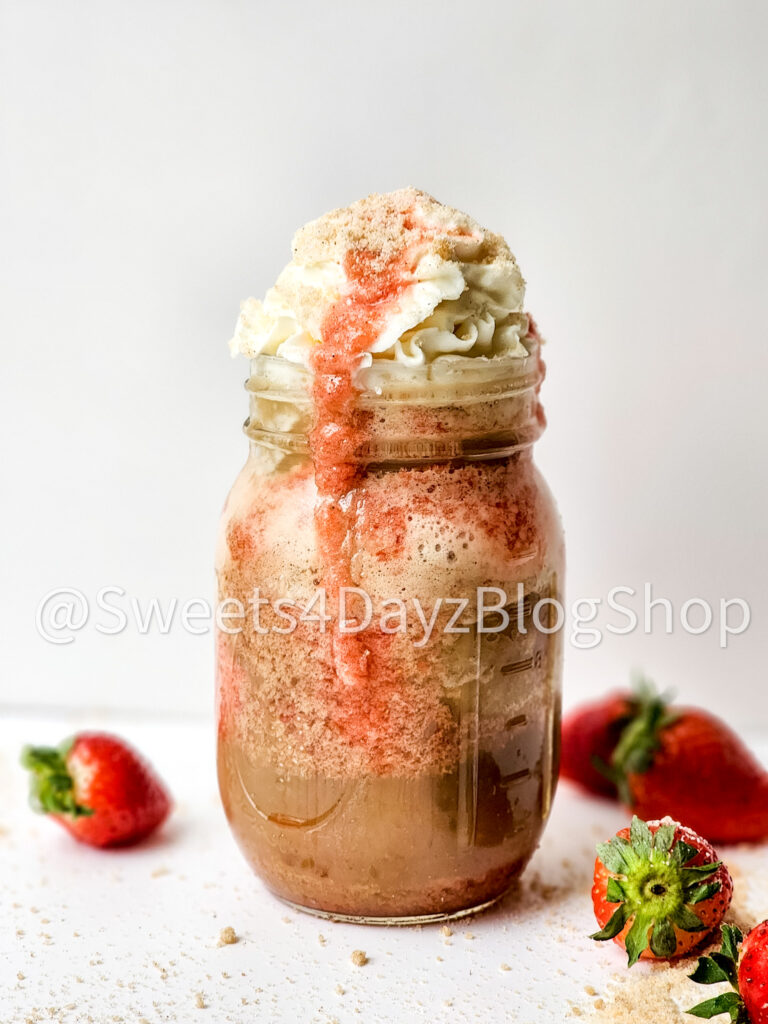 Copycat Strawberry Funnel Cake Crème Frappuccino on White - Image 2