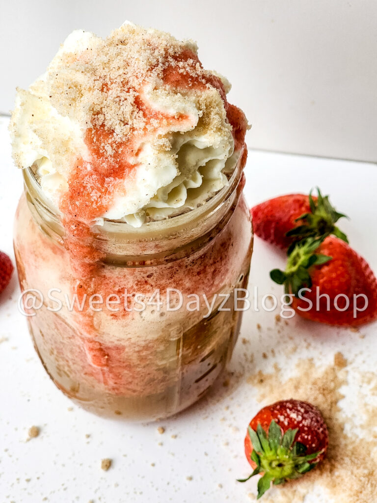 Copycat Strawberry Funnel Cake Crème Frappuccino on White - Image 3