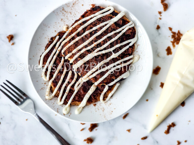 Copycat Denny's Cinnamon Roll Pancakes on Marble - Image 2