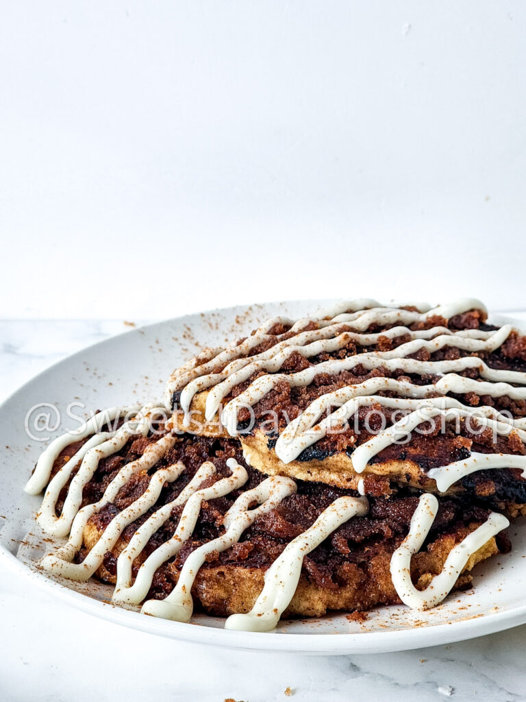 Copycat Denny's Cinnamon Roll Pancakes on Marble - Image 4