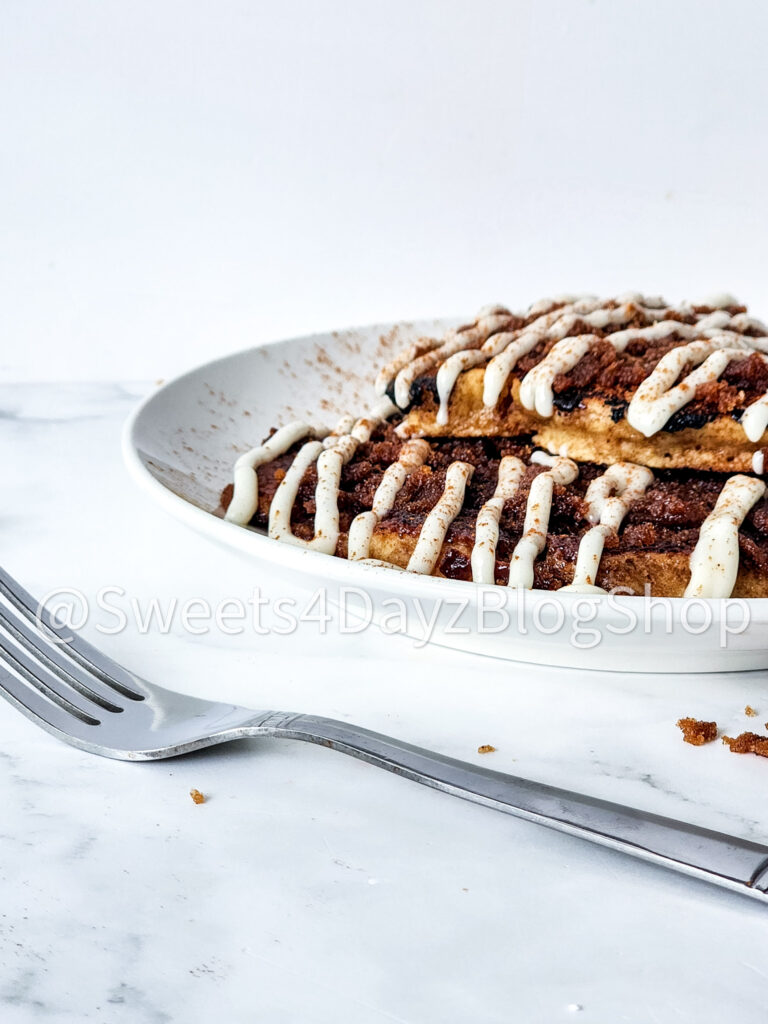Copycat Denny's Cinnamon Roll Pancakes on Marble - Image 8