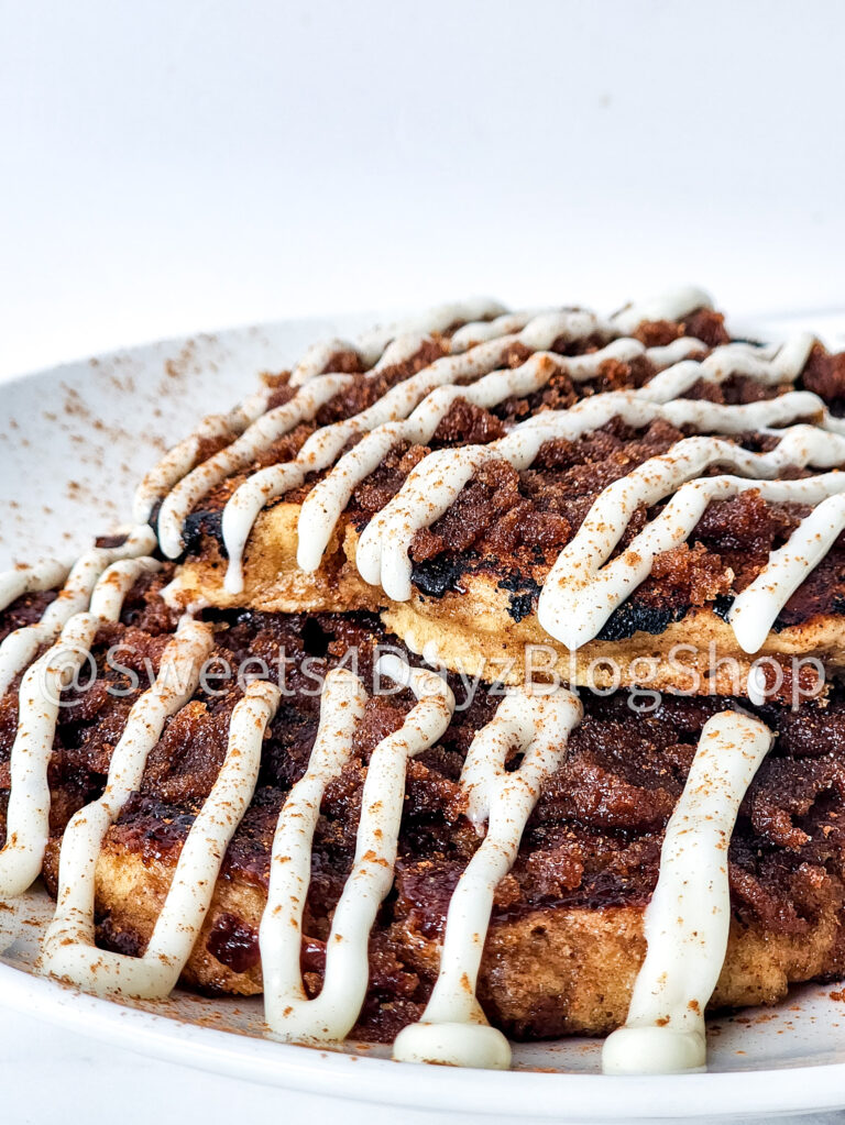 Copycat Denny's Cinnamon Roll Pancakes on Marble
