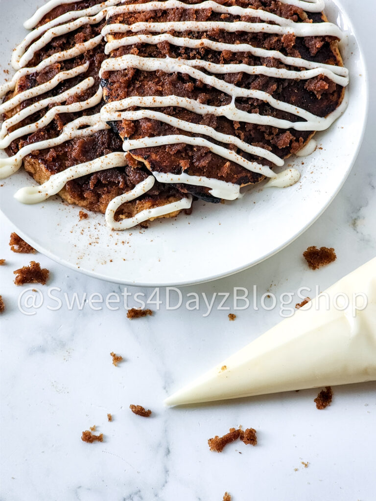 Copycat Denny's Cinnamon Roll Pancakes on Marble - Image 9