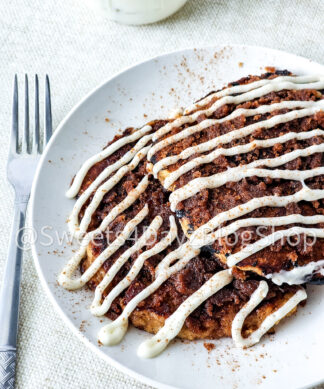 Copycat Denny's Cinnamon Roll Pancakes on Linen