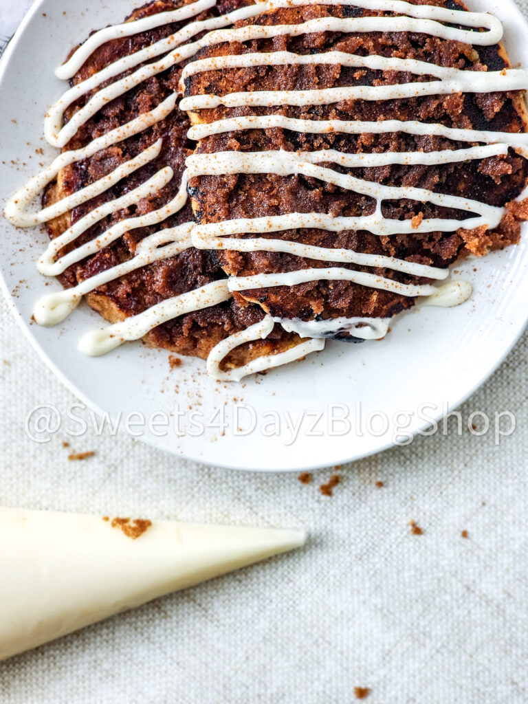 Copycat Denny's Cinnamon Roll Pancakes on Linen - Image 5