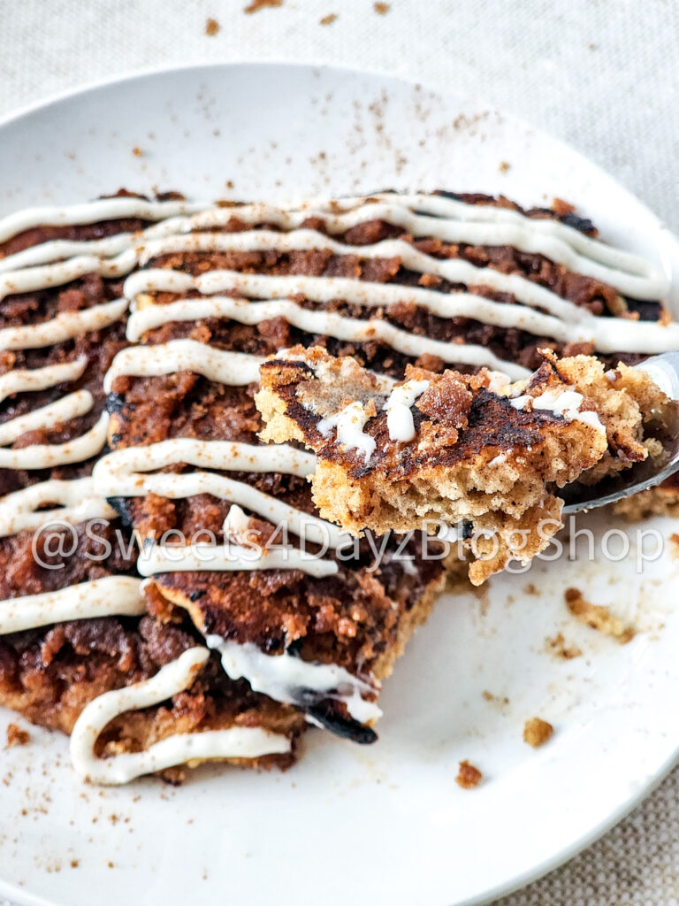 Copycat Denny's Cinnamon Roll Pancakes on Linen - Image 6