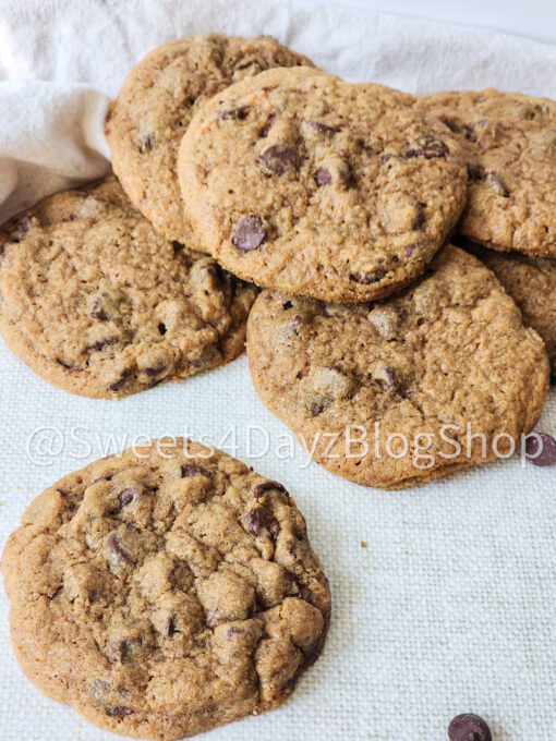 Copycat Mrs. Fields Chocolate Chip Cookies on Linen - Image 2