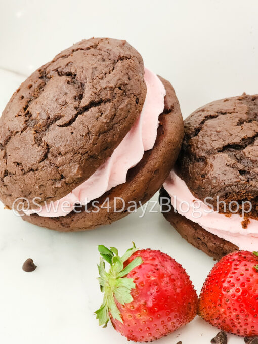 Chocolate Strawberry Whoopie Pies on Marble - Image 2