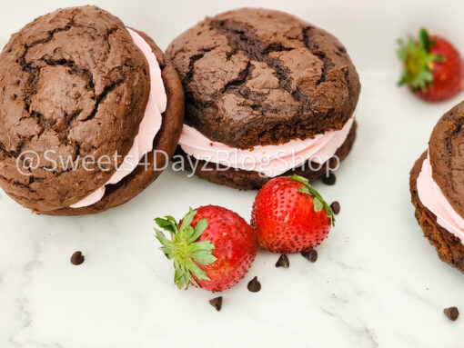 Chocolate Strawberry Whoopie Pies on Marble - Image 3