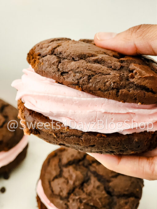 Chocolate Strawberry Whoopie Pies on Marble - Image 4