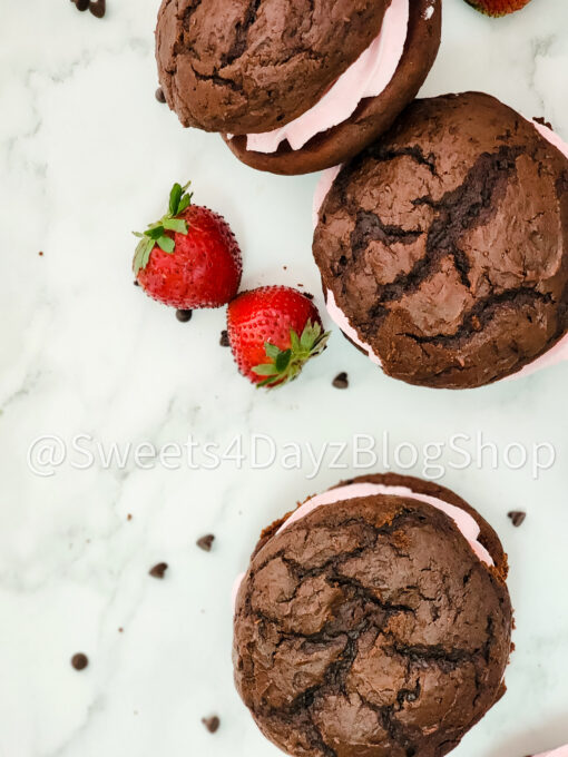 Chocolate Strawberry Whoopie Pies on Marble