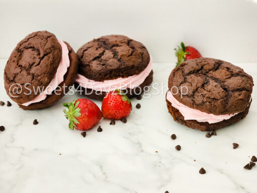 Chocolate Strawberry Whoopie Pies on Marble - Image 5