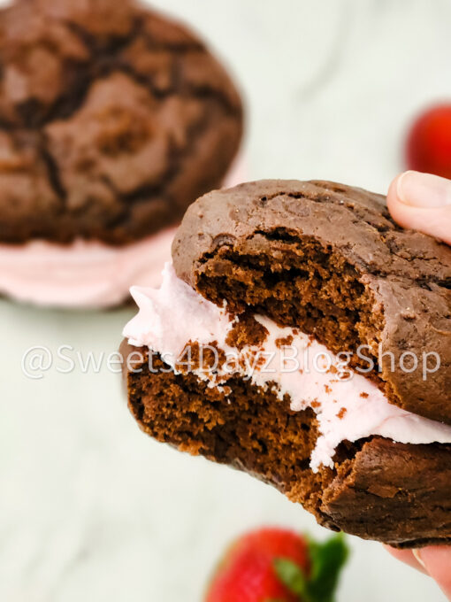 Chocolate Strawberry Whoopie Pies on Marble - Image 6