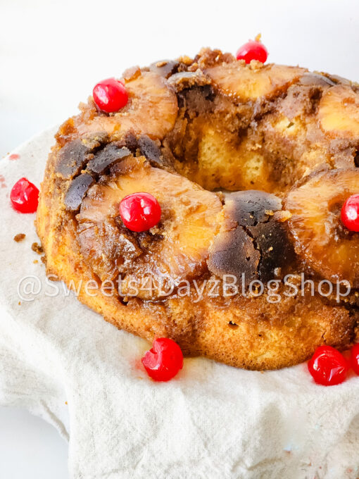 Pineapple Upside Down Bundt Cake on White - Image 5
