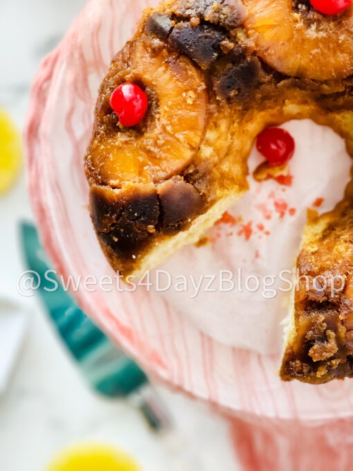 Pineapple Upside Down Bundt Cake on Marble - Image 7