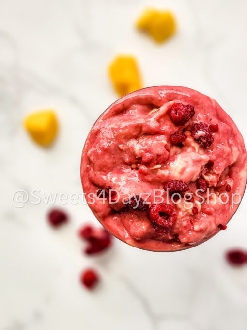 Raspberry Mango Frozen Yogurt on Marble - Image 2