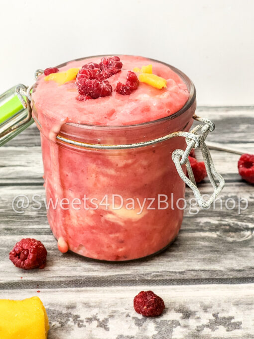 Raspberry Mango Frozen Yogurt on Grey Wood - Image 7